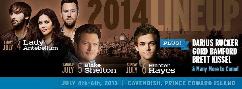 Cavendish Beach Music Festival announces initial 2014 lineup; Blake Shelton; Lady Antebellum and more; Tickets On Sale Friday