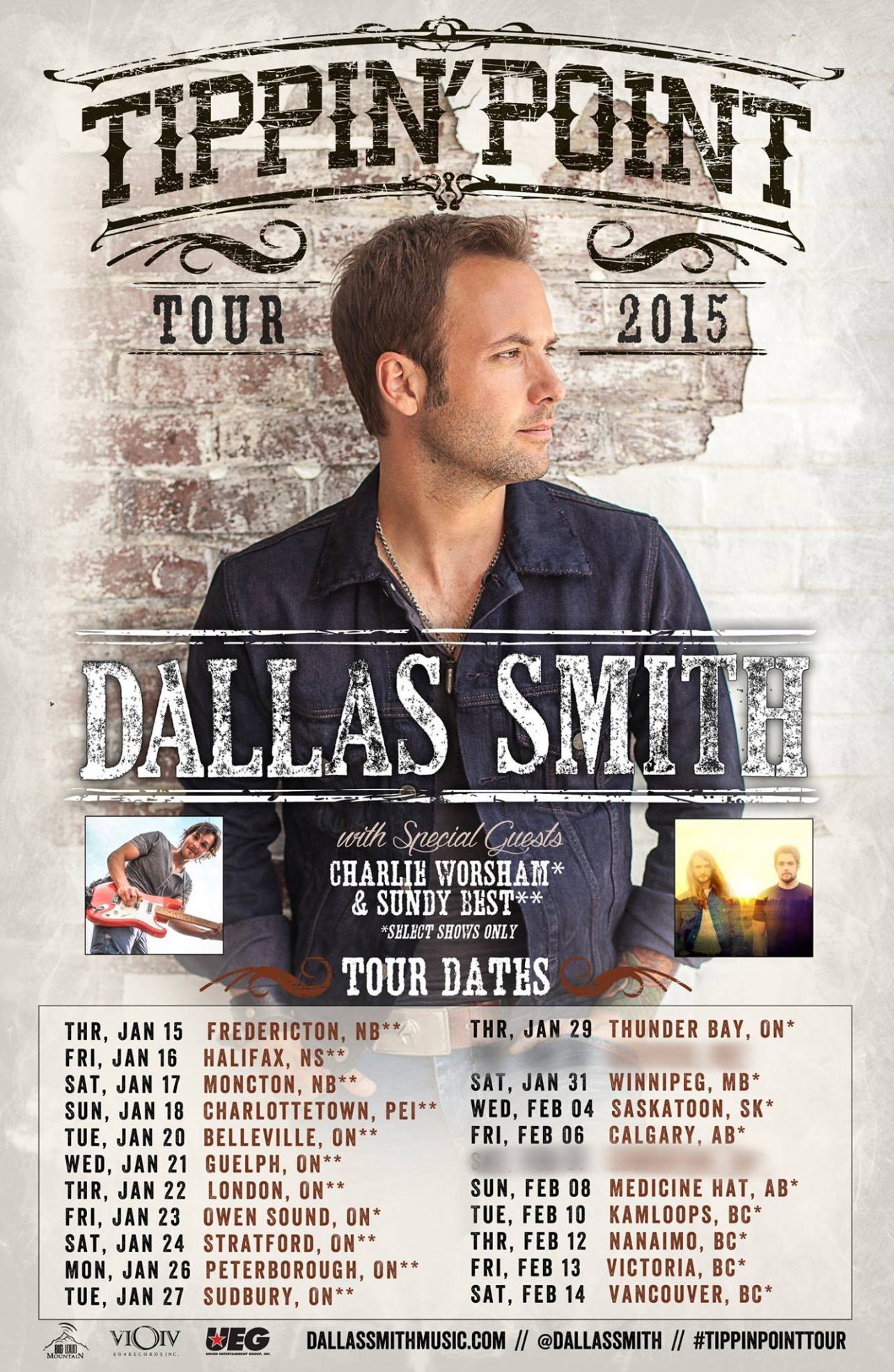 Dallas Smith unveils 2015 “Tippin’ Point” dates; Fredericton, Moncton and Charlottetown